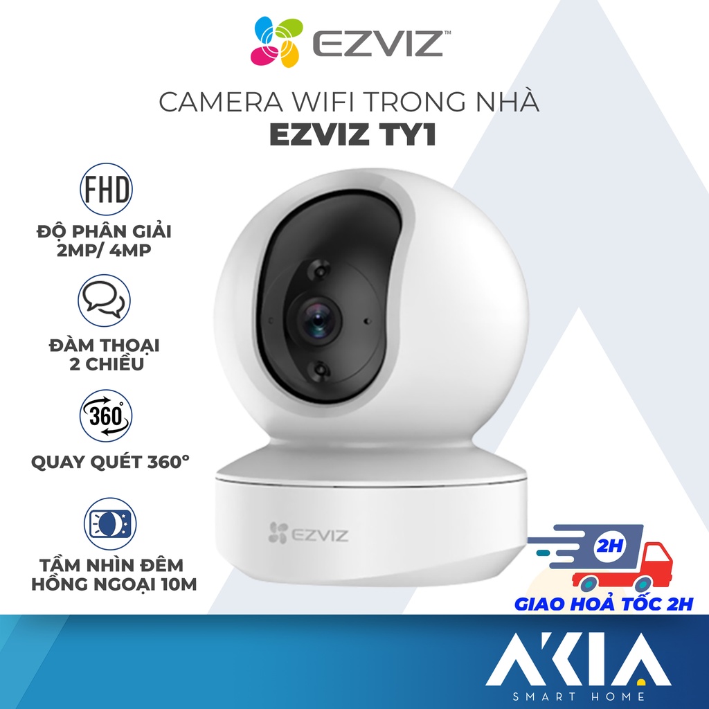 Camera wifi trong nhà Ezviz TY1 2MP/ 4MP, xoay 360 độ, đàm thoại 2 chiều, tầm nhìn đêm hồng ngoại, theo dõi chuyển động