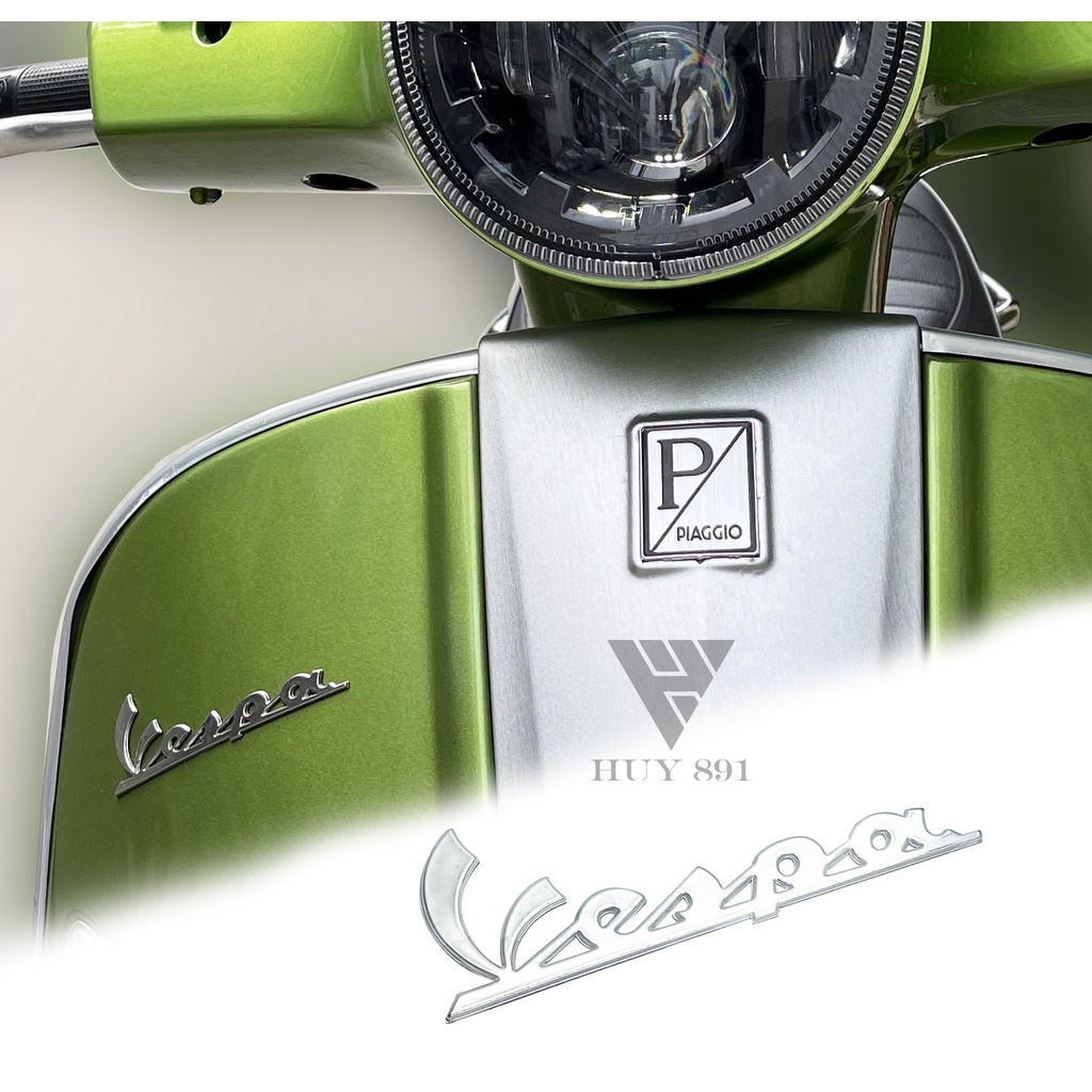 Tem Vespa chữ nhỏ chính hãng Piaggio mặt trước xe Vespa Sprint Primavera GTS
