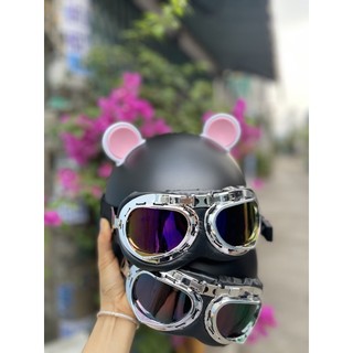 Nón bảo hiểm nửa đầu kèm kính phi công +tặng tai chuột mickey gắn nón