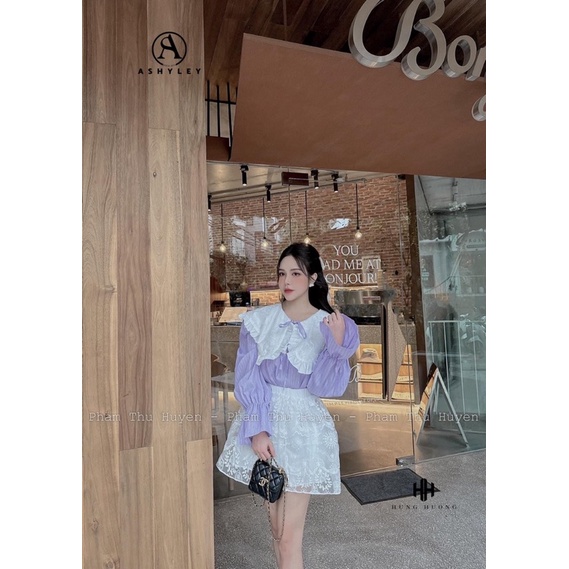 Set áo sơmi cổ sen mix chân váy ren