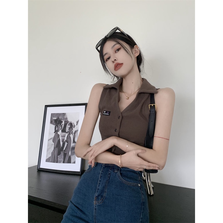 Áo kiểu polo COZOK không tay phong cách cổ điển gợi cảm