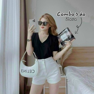 Áo thun cổ tim basic chất cotton lụa thái bao đẹp
