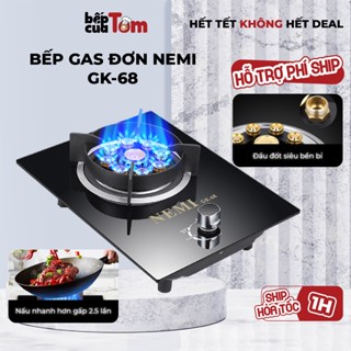 Bếp Gas Đơn NEMI GK-68 Với 9 Đầu Đốt Lửa Công Nghiệp, Bếp Ga Mini Mặt Kính Cường Lực Phù Hợp Lắp Âm Và Dương