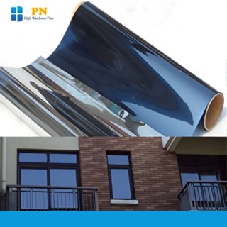 Giấy decal phản quang màu xanh đen dán kính tạo gương một chiều, chống nắng nóng UV, chống nhìn trộm