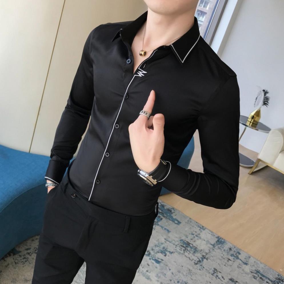 h Áo sơ mi nam, sơ mi dài tay cổ Đức, Thêu viền tay, cổ và cúc áo nổi bật mới lạ. Mã N10 . | BigBuy360 - bigbuy360.vn