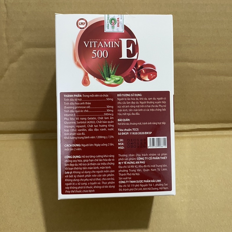 Hộp 60 Viên uống sáng da VITAMIN E đỏ Vitamin E500 Tinh dầu hoa anh thảo tinh dầu óc chó - Vitamin E 500 Giúp làm đẹp da | BigBuy360 - bigbuy360.vn