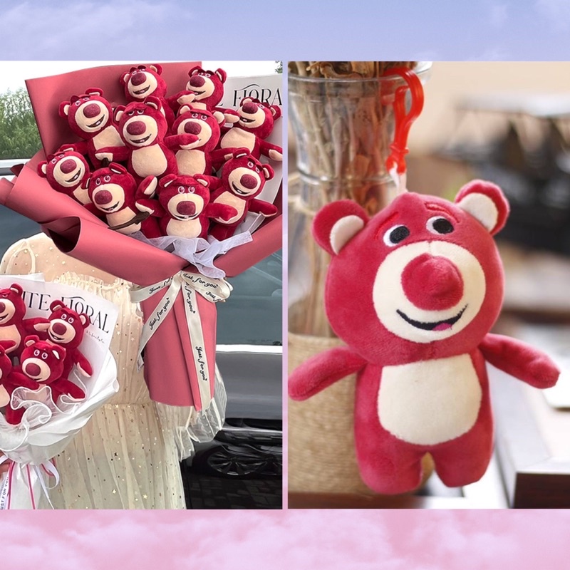 (HÀNG SẴN) Móc Khóa Gấu Dâu Lotso Nhồi Bông Dễ Thương treo túi hoặc dùng bó hoa Gấu tặng quà
