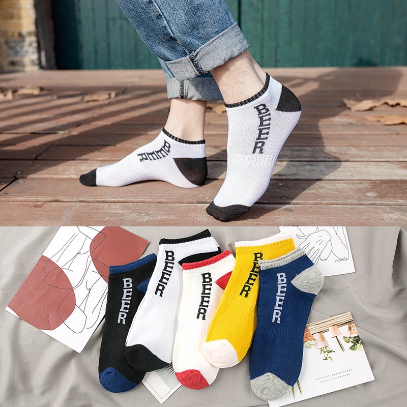 Tất Nam Nữ cổ ngắn chữ thêu nhiều màu đen trắng vàng xanh Vớ Nam Nữ cổ thấp êm đẹp thời trang Mr.Cotton CN-U004