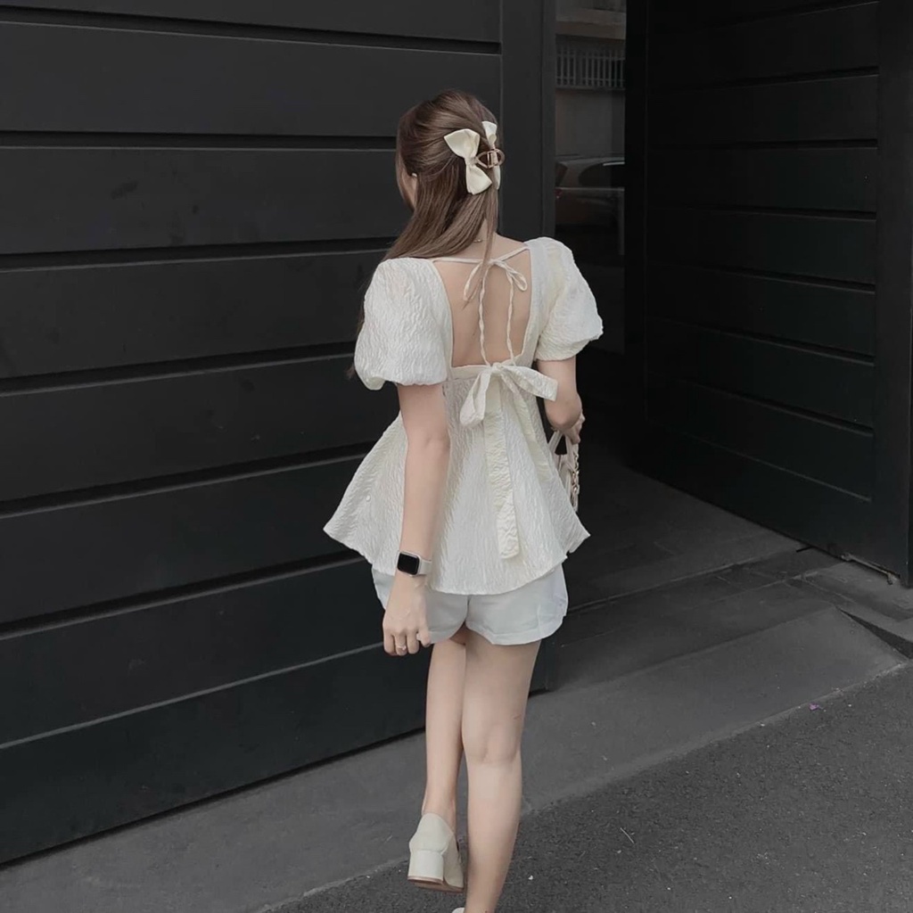 Set Váy Nữ,Set Váy Áo Gấm Tay Phồng Thiết Kế Dáng Xoè Ngắn + Short Đùi From Rộng Dự Tiệc Dạo Phố Sang Chảnh Thời Trang M