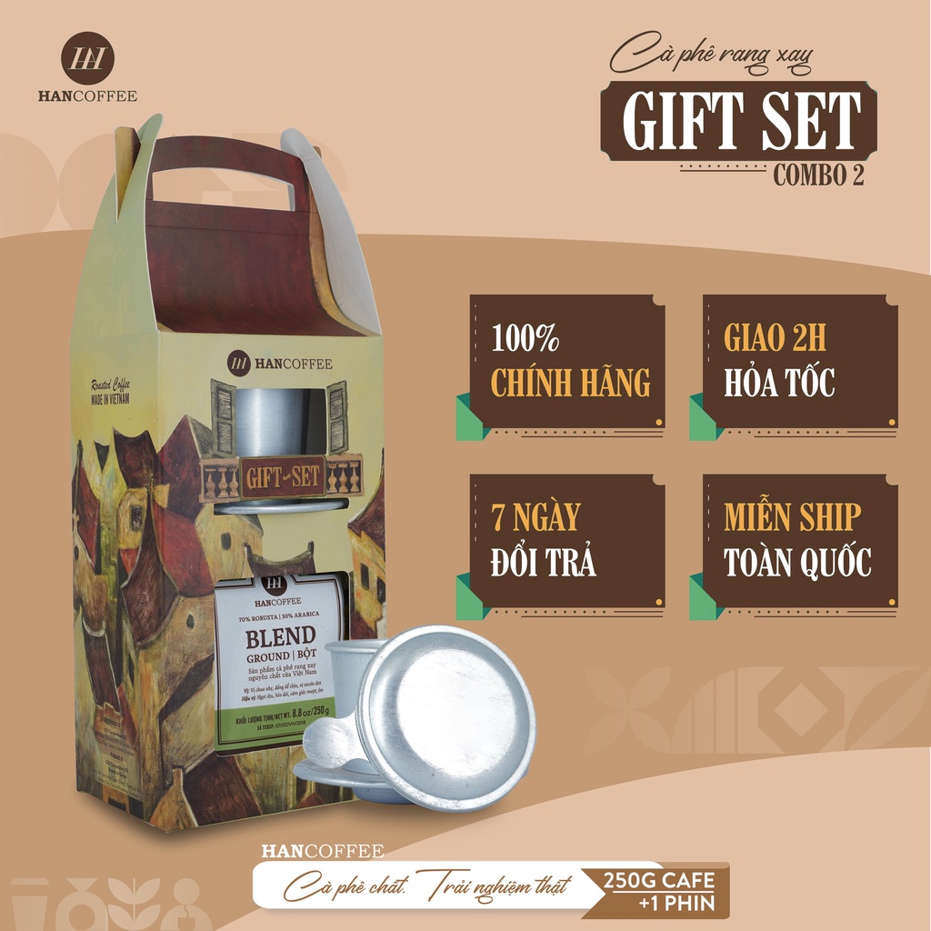 HANCOFFEE Gift Set Cà phê + Phin - COMBO2 set quà cà phê pha phin