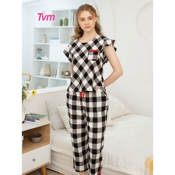 Bộ dài nữ ngắn tay B579 Tvm Luxury Homewear, chất liệu kate cotton