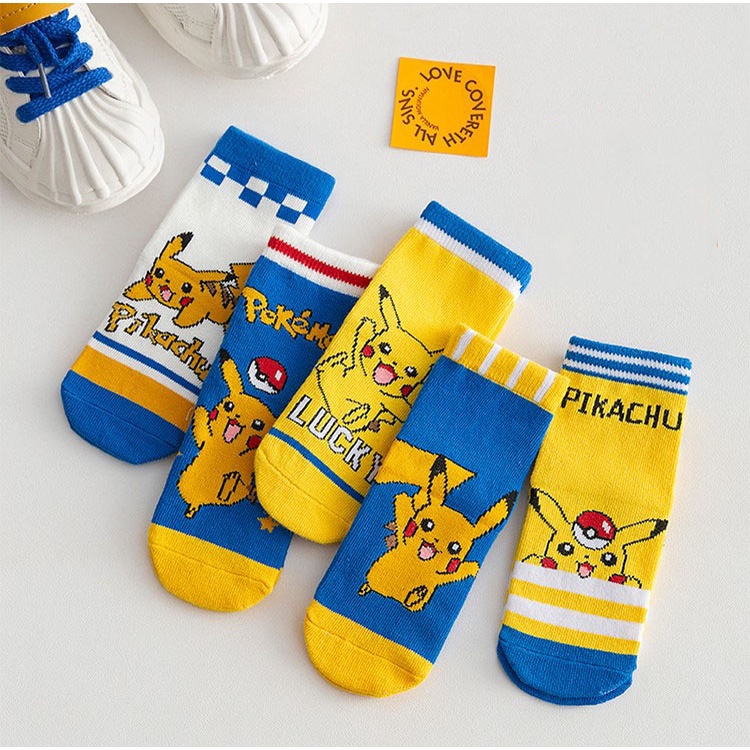 SET 5 ĐÔI TẤT/ VỚ CỔ CAO COTTON POKEMON GIỮ ẤM CHO BÉ TRAI