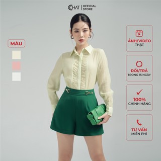 Áo sơ mi nữ 𝐂𝐂𝐇𝐀𝐓 can rúm nẹp tay dài chất liệu voan bồng bềnh 13sdv2004st