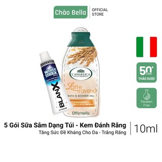 Combo 5 Gói Sữa Tắm L'ANGELICA (5x10ml) và 1 Tuýp Kem Đánh Răng Mini BLANX (15ml) | Phù Hợp Khi Đi Du Lịch - Dã Ngoại
