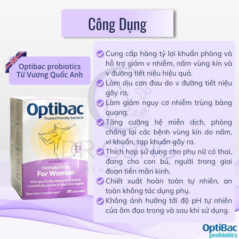 Men Vi Sinh Optibac Probiotics For Women, Hộp 30/90v Green Cosmetic