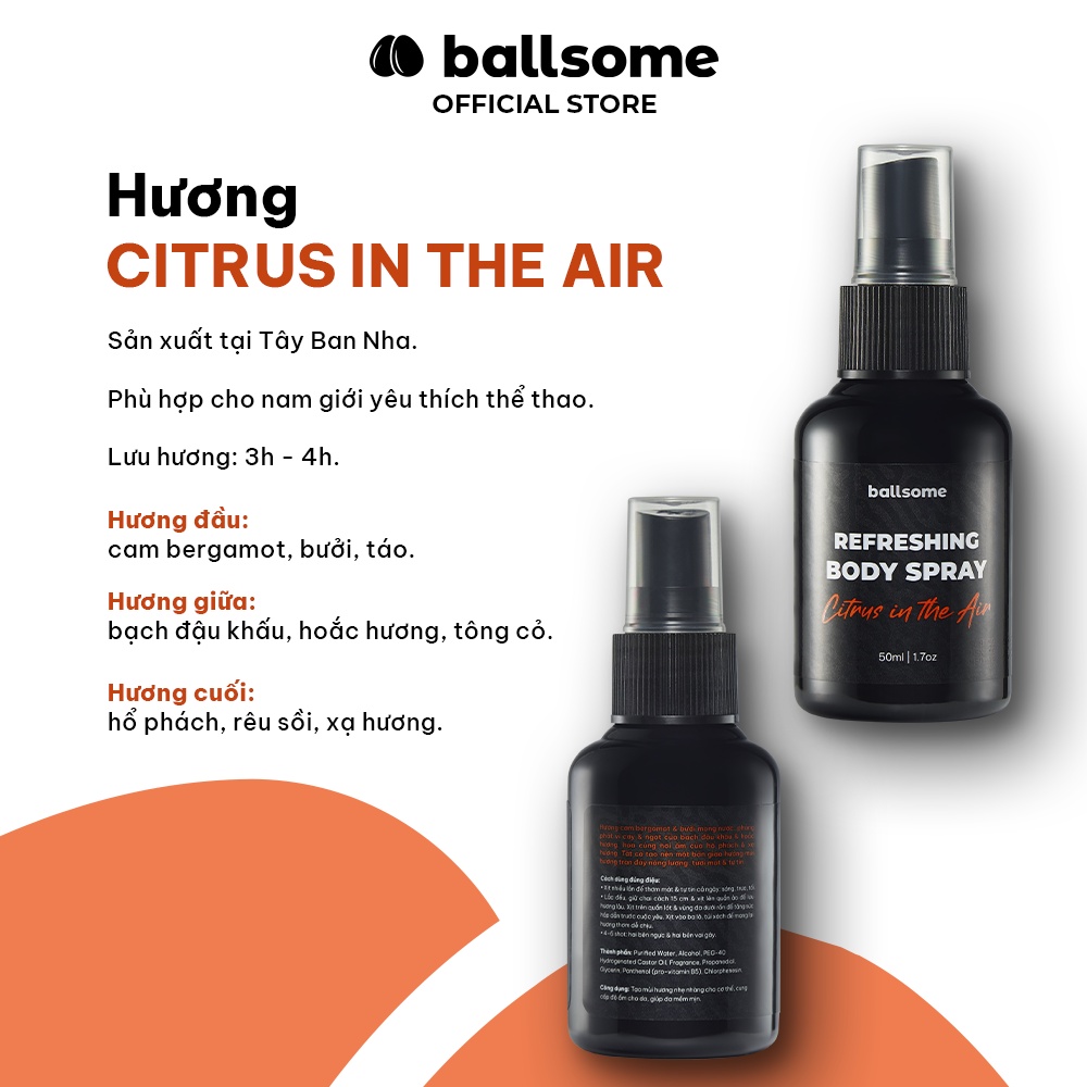 Xịt Thơm Toàn Thân Hương Nước Hoa Ballsome Body Spray 50ml