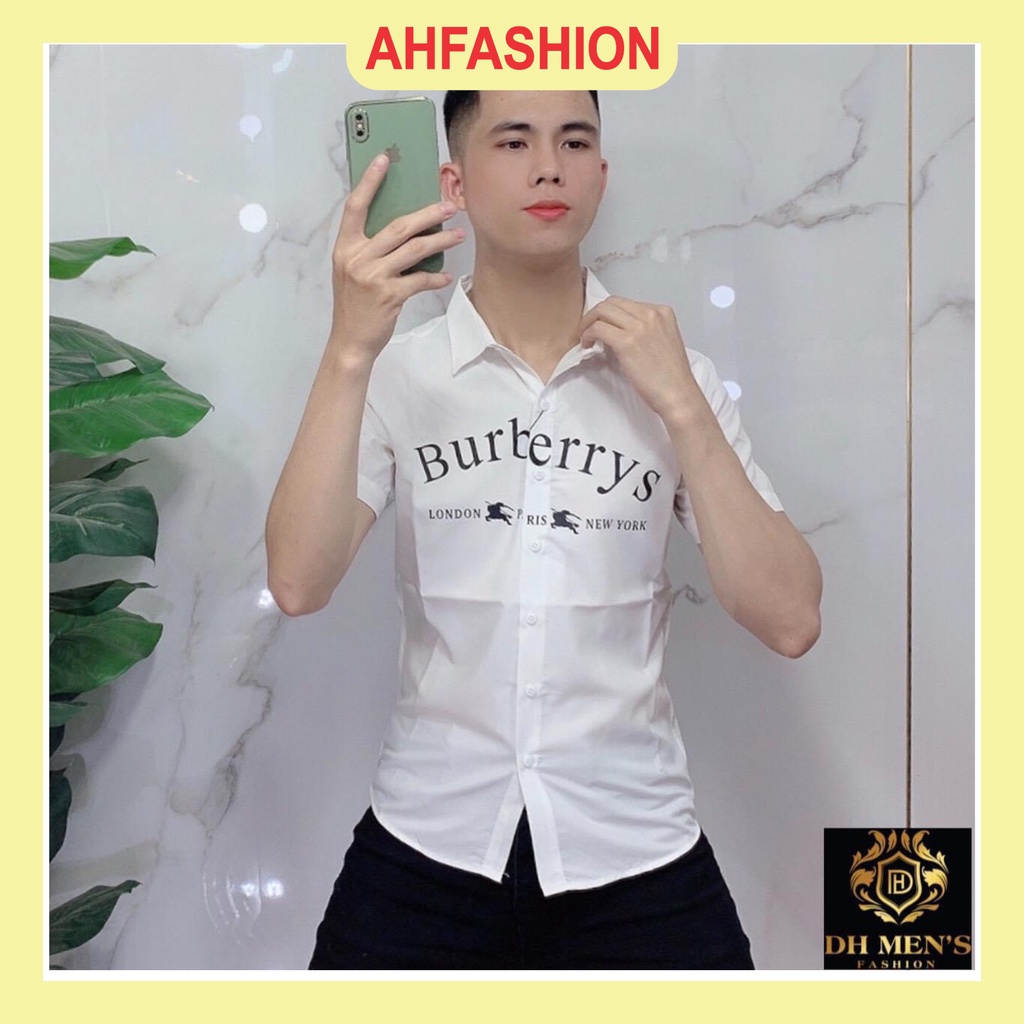 Áo sơ mi nam hàn quốc ngắn tay BBR họa tiết in nhiệt giá rẻ cao cấp AHFASHION