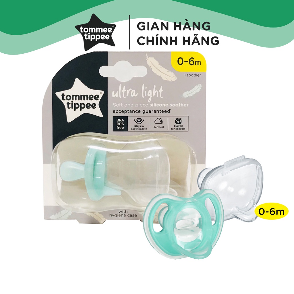 Ty ngậm silicon siêu nhẹ cho bé Tommee Tippee Ultra Light 0-6 tháng (vỉ đơn) - Xanh Ngọc
