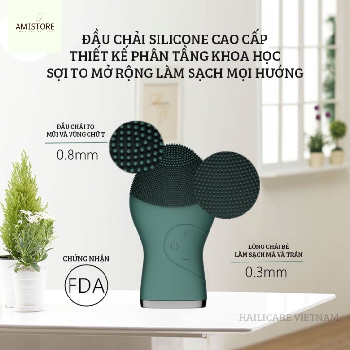 Máy rửa mặt Hallicare Frizz,Máy rửa mặt mini cao cấp - Máy massage mặt cho nam hiệu quả, giúp vệ sinh da mặt tối ưu