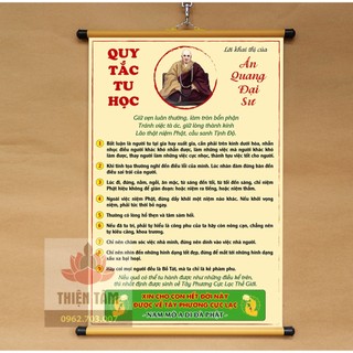 Tranh chữ Quy Tắc Tu Học 40x60cm (lời khai thị của Ấn Quang Đại Sư)  chất liệu vải phủ bóng cao cấp
