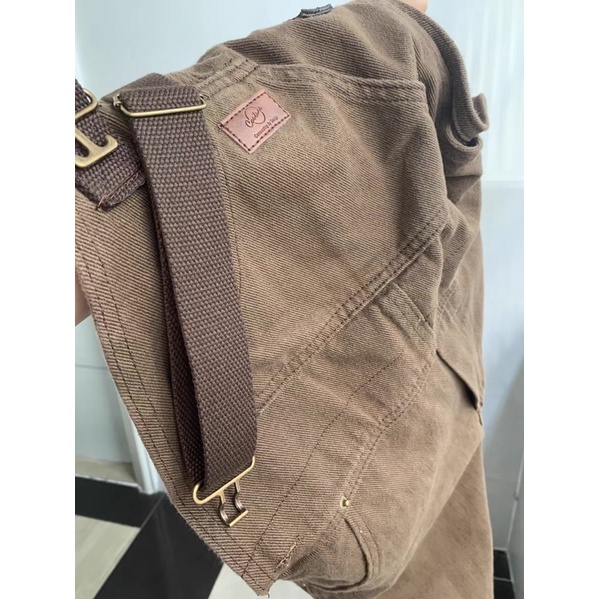 Quần Yếm Jean Demin Dáng Dài Màu Nâu Thời Phong Cách Retro Thời Trang Thu Hè