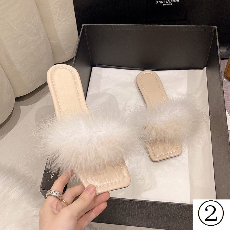 Dép Quai Ngang Phối Lông Xù Chống Trượt Thời Trang Dành Cho Nữ