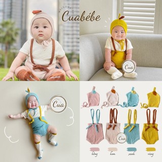 Set quần sooc yếm kèm mũ phối màu Hàn Quốc cho bé, quần yếm đùi hoa quả thun tăm 4 màu thời trang cho bé trai, bé gái