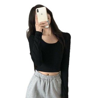 MS01- Áo croptop tay dài cổ tròn basic