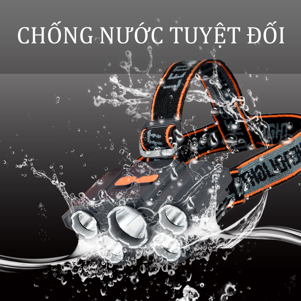 Đèn Pin Đội Đầu, Đeo Trán 5 Bóng, Đèn Pin Siêu Sáng Tích Điện Chống Nước Thích Hợp Đi Dã Ngoại