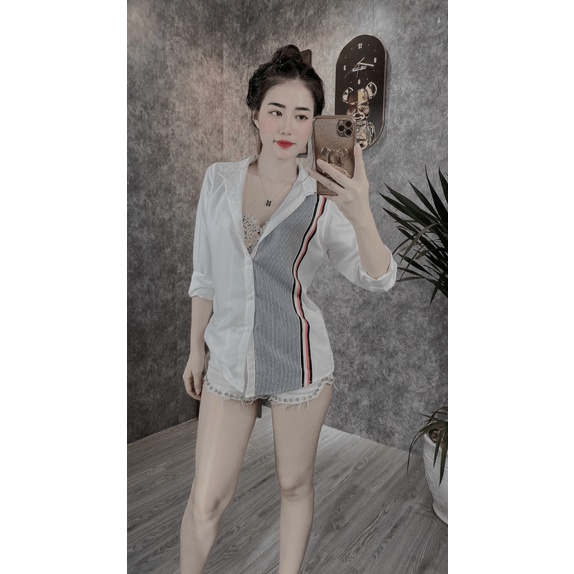 Áo Sơ Mi Nam Dài Tay Cổ Bẻ Vải Kate Lụa Mịn Mát Phối Sọc Trẻ Trung Lịch Lãm NEW UNISEX