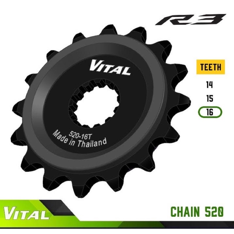 Nhông trước 14T 15T yamaha R3, MT03 ,R25,Ninja 400 VITAL MADE IN THAILAND