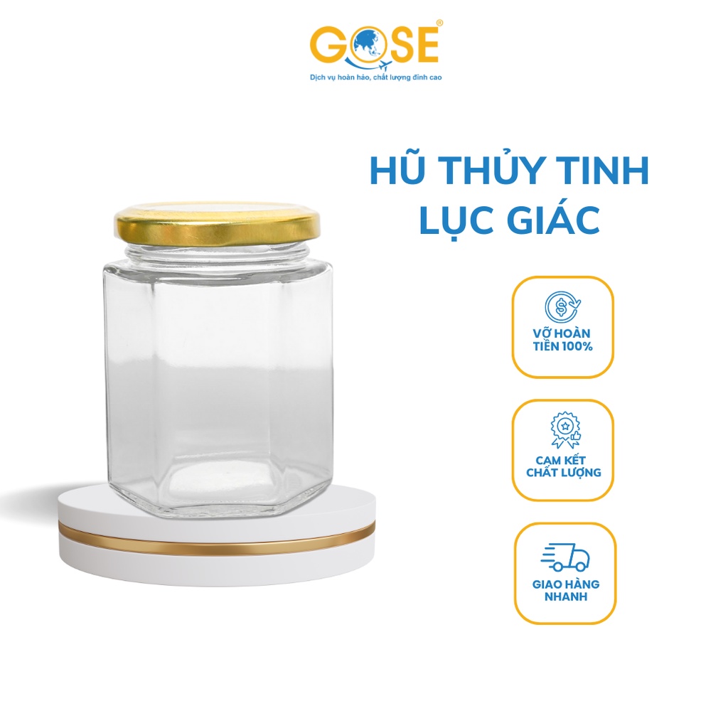 Hũ thủy tinh lục giác GOSE hộp đựng thực phẩm mật ong gia vị trong bếp nắp thiếc đủ cỡ