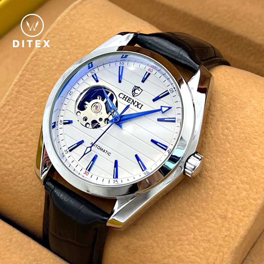 Đồng hồ cơ nam automatic Chenxi 42D3, đồng hồ dây da cơ nam chính hãng, thiết kế lộ mặt máy