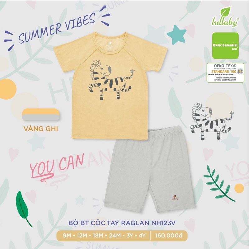Bộ cộc tay chất peptit hãng Lullaby cho bé