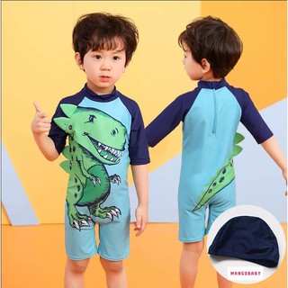 Set đồ bơi in hình khủng long kèm mũ bơi cho bé trai