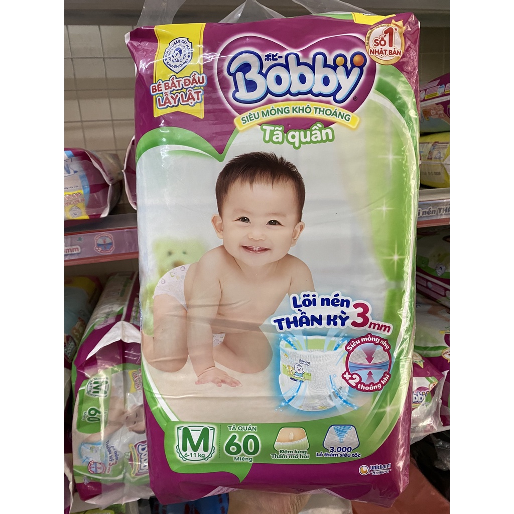 Tã Quần Bobby Lõi Nén Thần Kỳ + Gạo Non SIZE S46/M42/L36/XL32/XXXL22