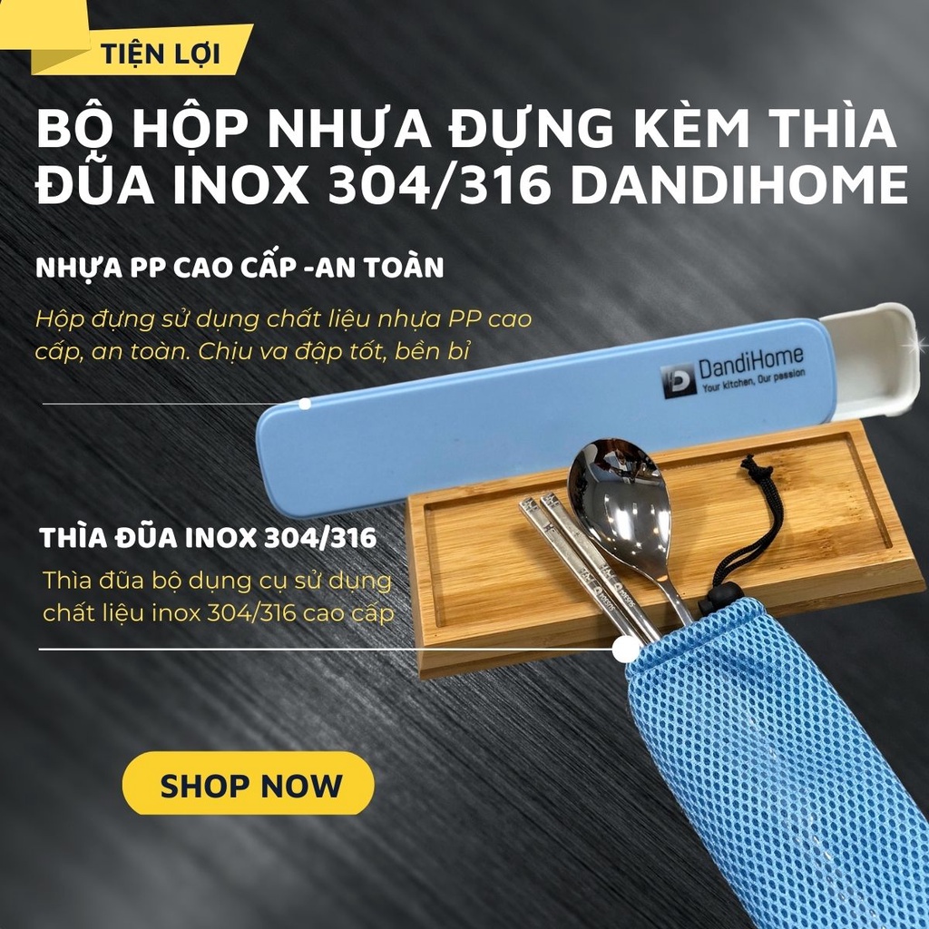 Hộp đựng đũa thìa (muỗng) cơm trưa văn phòng inox 304 tiện lợi DandiHome