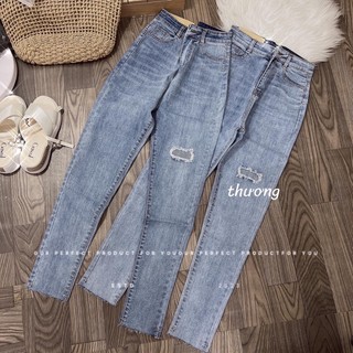 Jeans dài lưng cao co giãn rách 1ô