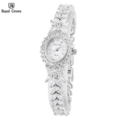 Đồng hồ nữ chính hãng Royal Crown 2527 dây thép đính đá cao cấp, chống nước, đeo tay đẹp, sang chảnh