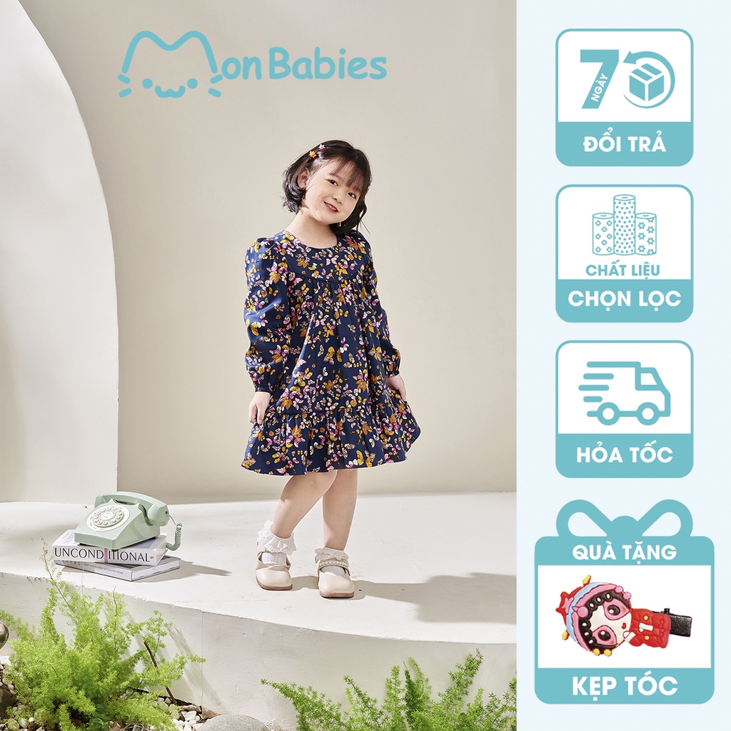 Váy bé gái thiết kế dáng babydoll chất cotton nhẹ mát, váy bé gái hoa nhí cho bé 2,3,4,5,6 tuổi MonBabies VDG22w05