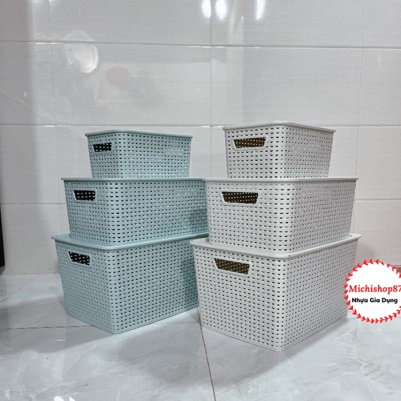 Combo 3 Giỏ Nhựa Có Nắp Cỡ ĐẠI Nhựa Việt Nhật, Rổ Nhựa Chữ Nhật Có Nắp Cỡ Lớn Đựng Đồ Đa Năng