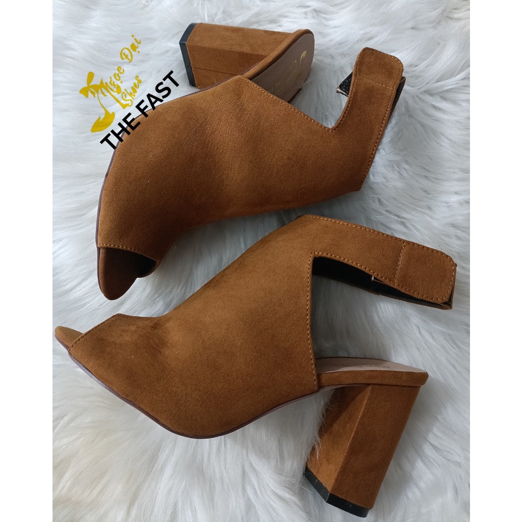 Giày bốt hở mũi thời trang gót thô ND163