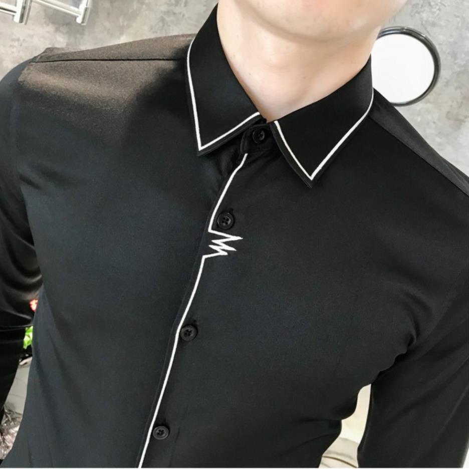 h Áo sơ mi nam, sơ mi dài tay cổ Đức, Thêu viền tay, cổ và cúc áo nổi bật mới lạ. Mã N10 . | BigBuy360 - bigbuy360.vn