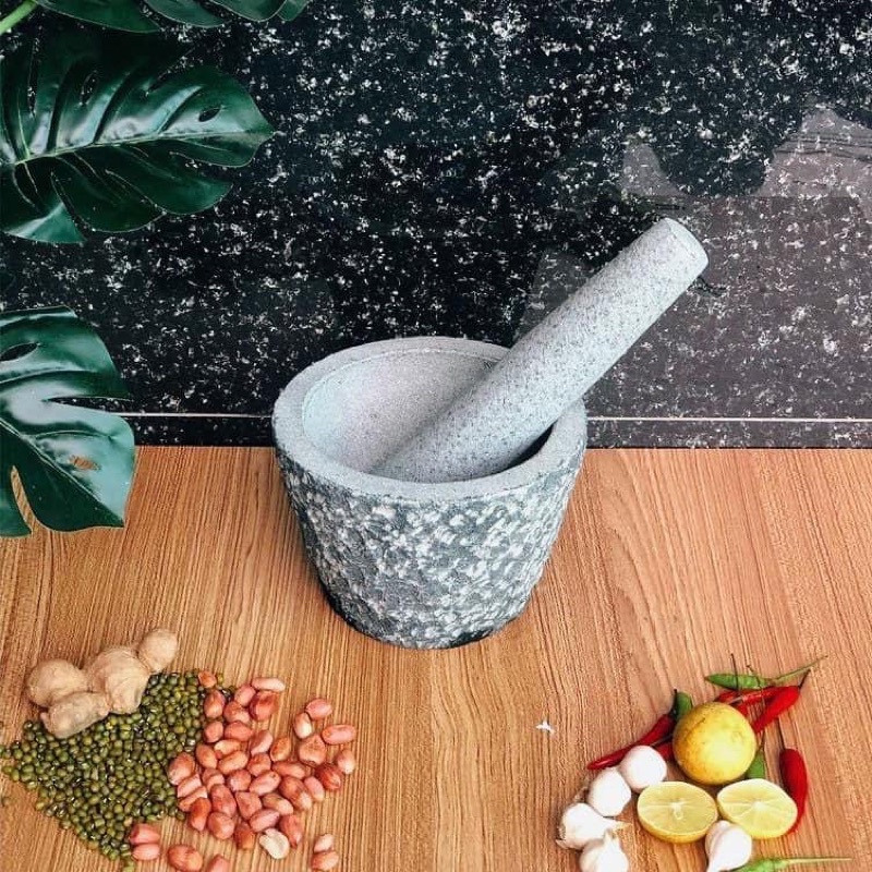 Bộ cối chày đá chấm tẩy đường trắng 15cm