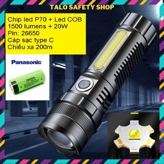Đèn pin chip led XHP70 mã 01 siêu sáng cầm tay dùng pin26650 sạc typeC