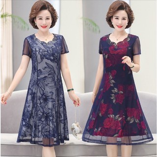 Váy trung niên ngắn tay V12, Đầm nữ lớn tuổi trung tuổi dự tiệc dạ hội sang trọng cho mẹ - Thời trang đẹp U40 U50 giá rẻ