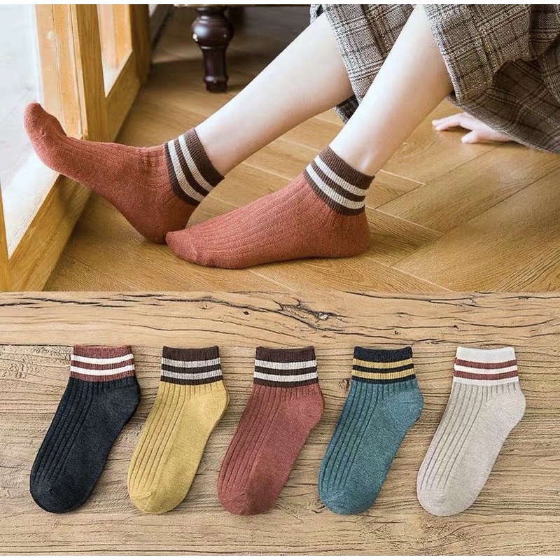 Tất nữ cổ vừa, cổ lửng, phong cách vintage, cổ kẻ xinh xắn, chất liệu thoáng mát, thấm mồ hôi