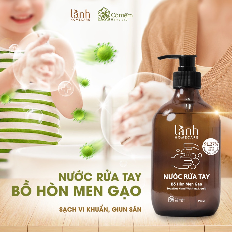 Nước Rửa Tay Thiên Nhiên Bảo Vệ Dưỡng Ẩm Da Tay An Toàn Lành Homecare Cỏ Mềm 350ml