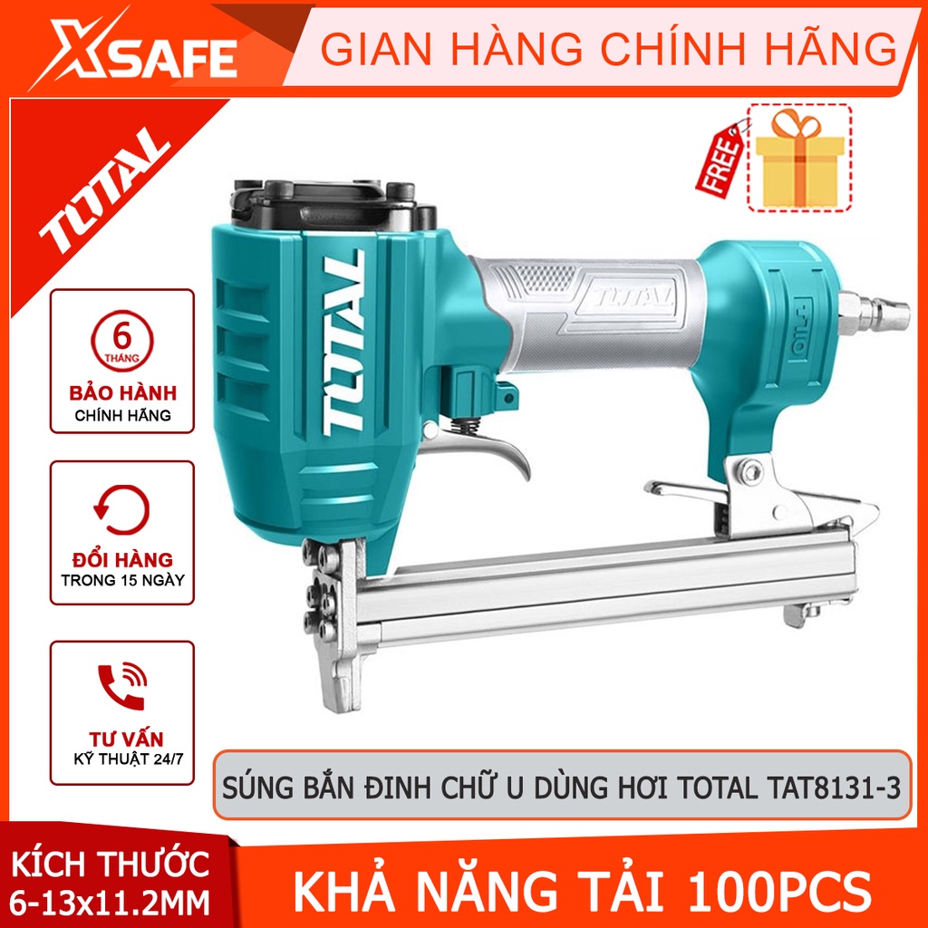 Súng bắn đinh U dùng hơi TOTAL TAT8131-3 | máy bắn đinh kích thước ghim 6-13mm, mũ ghim 11,2mm