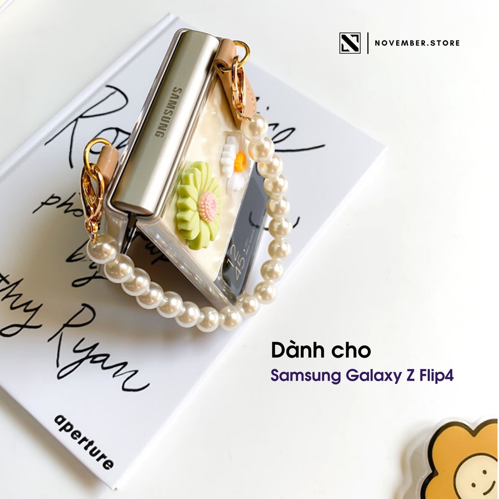 Ốp lưng Samsung Galaxy Z Flip 4 / Z Flip4 / ZFlip4 hoa cúc có dây xách